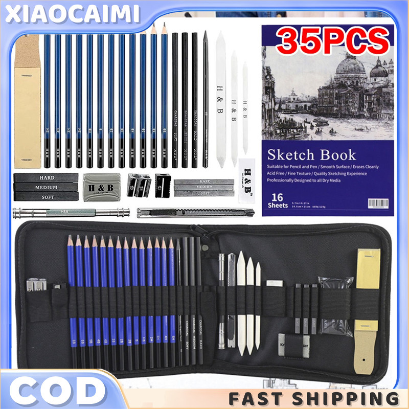 

33/35PCS/Set Sketch Pencil Pisau Penghapus dan Pensil Gambar untuk Keperluan Sekolah Pencil Drawing Set Set Alat Lukis Profesional