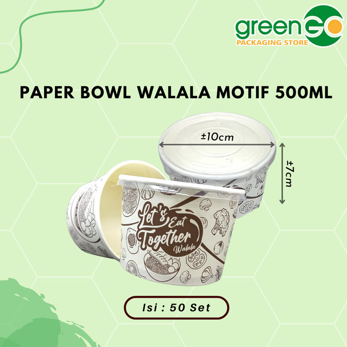 

LL PAPER BOWL MOTIF 500ML 50 SET TUTUP WALALAA MANGKOK RICE BOWL 1X PAKAI