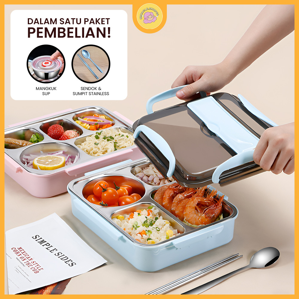 MS Lunch Box Kotak Makan 3/4/5 Sekat Stainless Steel Dengan Mangkok
