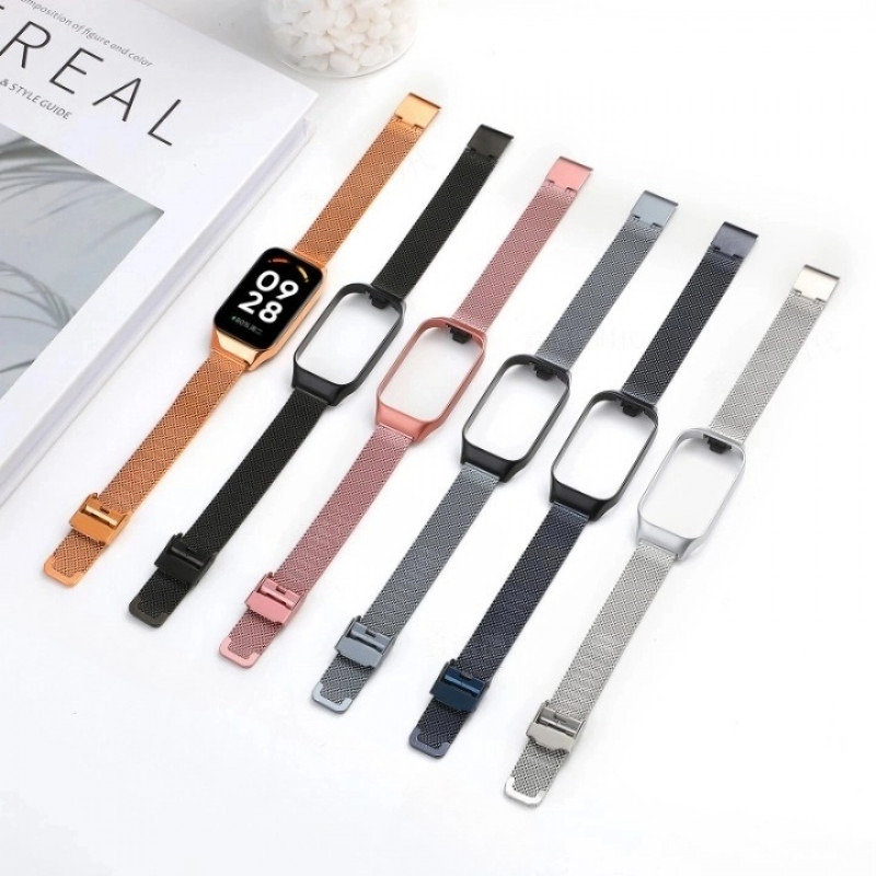 Strap Xiaomi Band 8 Active/Redmi Band 2 Strap Milan Tali ukuran Xiaomi Band 8 Active Metal Case+Stai