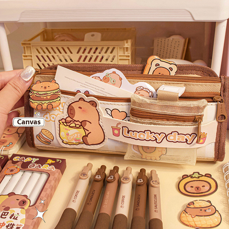 

Capybara Multi-Layer Large Capacity Pencil Bag Cute Cartoon Pencil Case Stationery Organizer Storage Bag For Students Gift