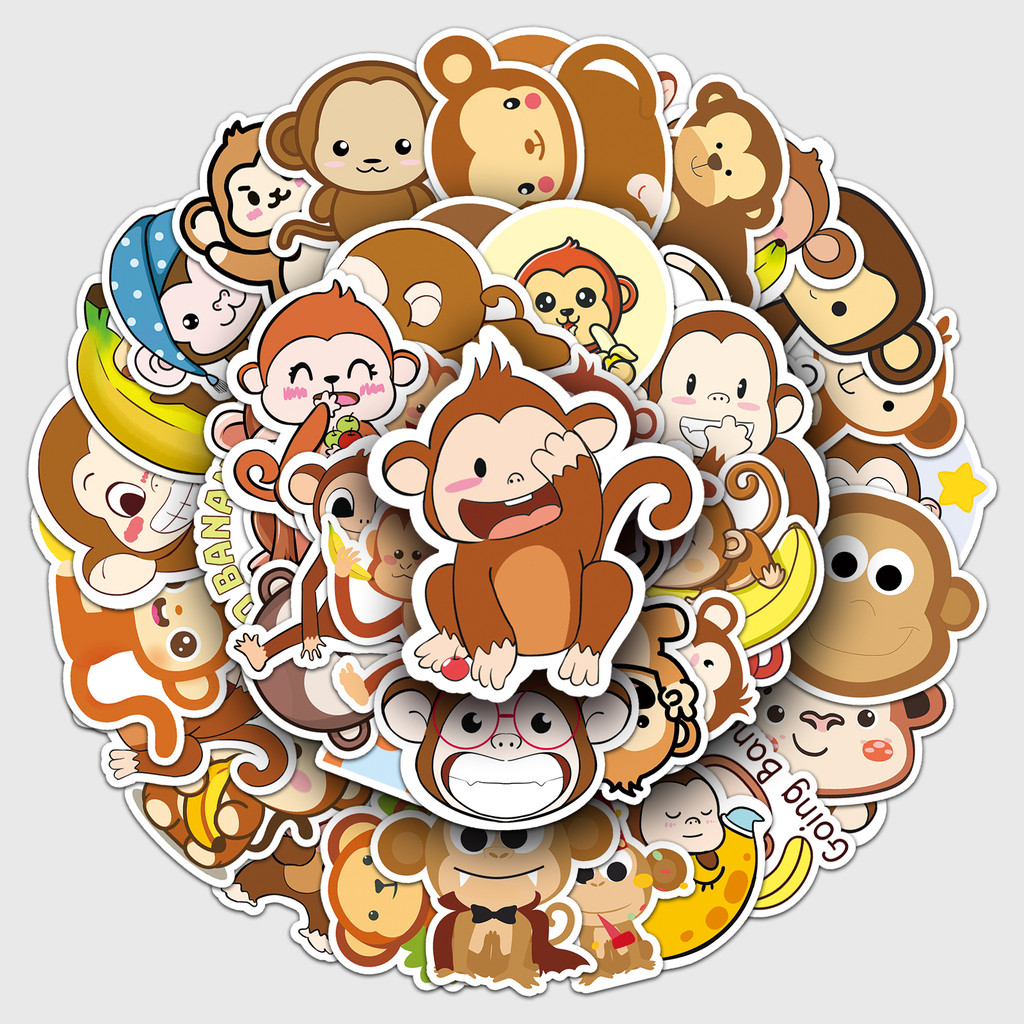 

50Pcs Little Monkey Series Cartoon Cute Waterproof Sticker Skateboarding Snowboard Retro Vinyl Sticker
