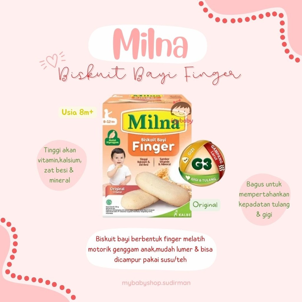 Milna Biskuit Bayi Finger Usia 8m+ - Biskuit bayi mudah lumer - Biskuit bayi