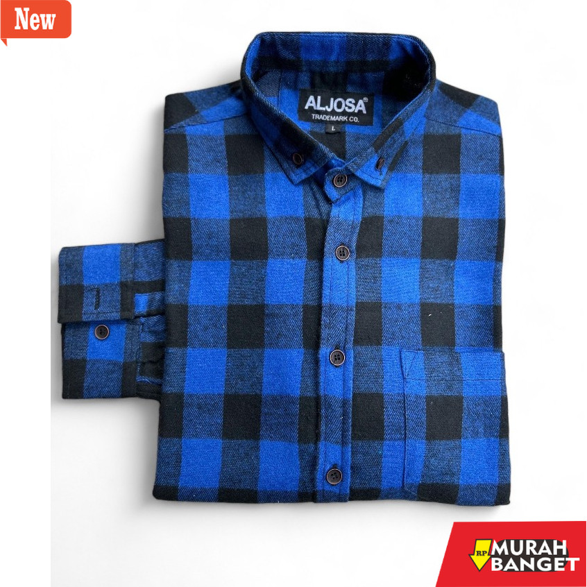 kemeja kotak kotak cowok ALJOSA Kemeja Flanel Pria Lengan Panjang Hem Flannel Baju Cowok Motif Kotak