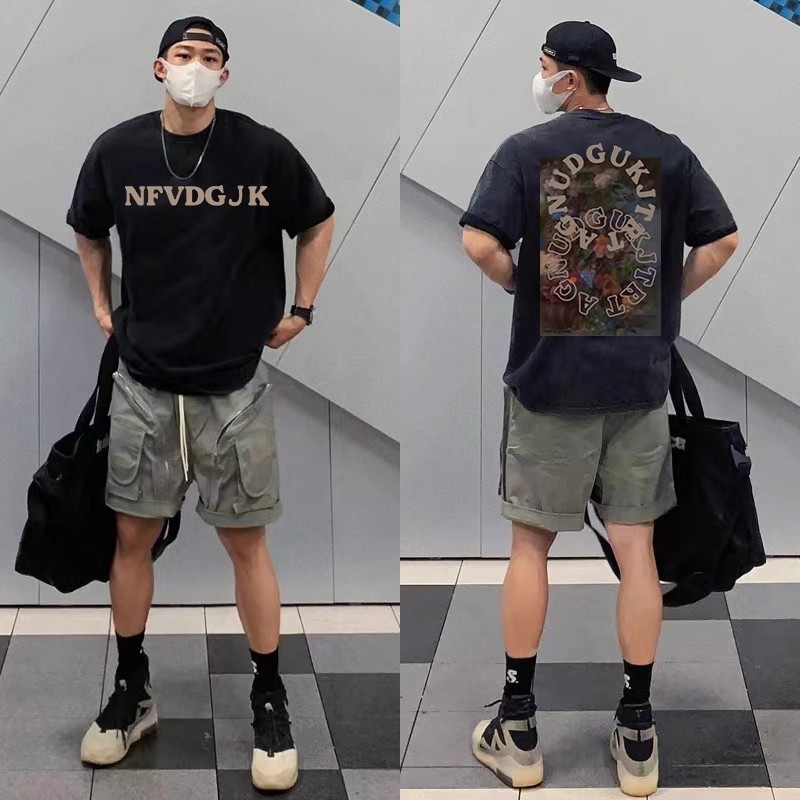 Kaus Lengan Pendek Hip Hop Jalanan Populer Pria Musim Panas 2024 Pu Kasual Tampan Top Ins Trendi dan