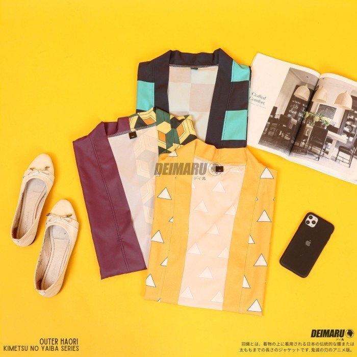 Kostum Kimono Haori Outer Cardigan Jepang - Haori Demon SLayer KNY - Zenitsu Agtsuma, Big Size