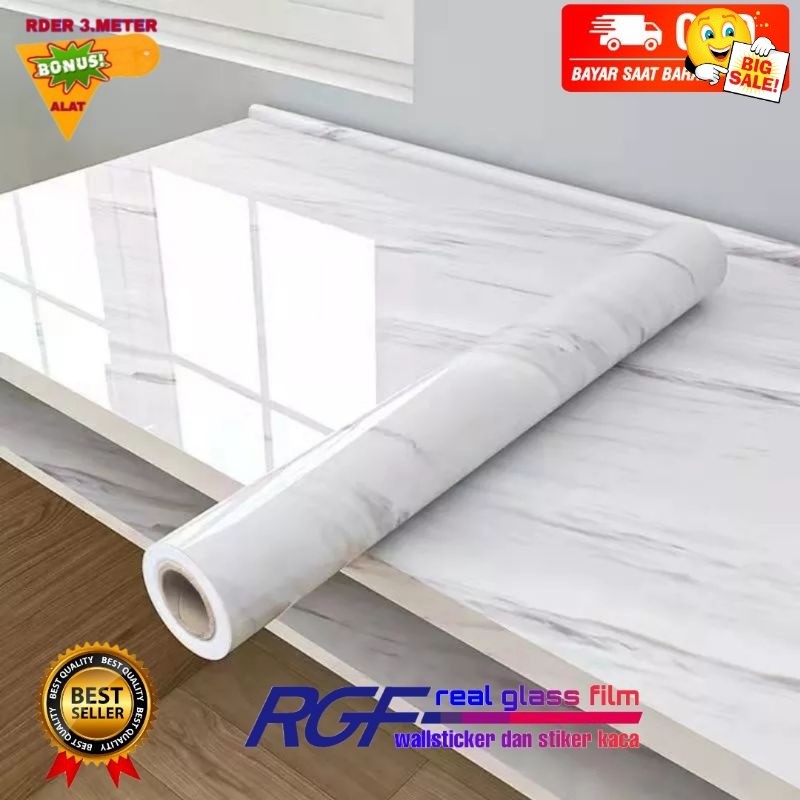 STIKER MARMER MARBLE GLOSY TEBAL MEJA KAYU KACA ANTI AIR MINYAK DAN TAHAN PANAS STIKER DINDING LANTA
