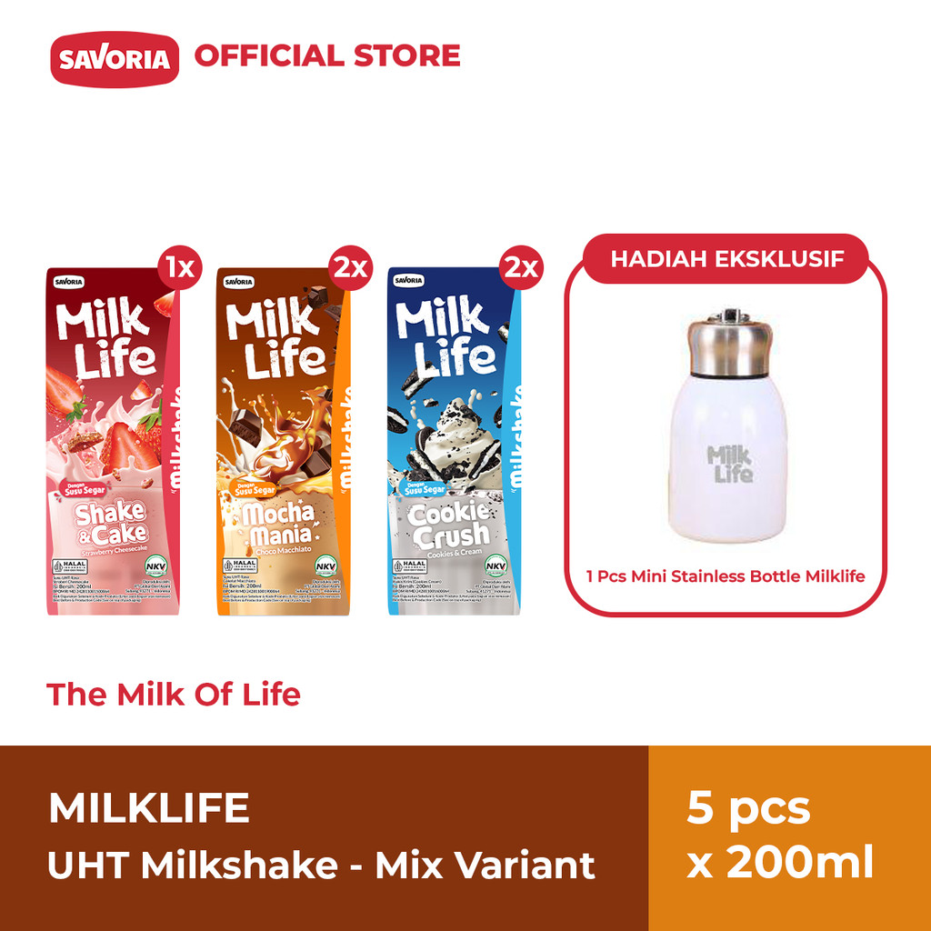 

MilkLife UHT Milkshake Mix Variants 5 Pcs x 200ml + Gratis Stainless Bottle