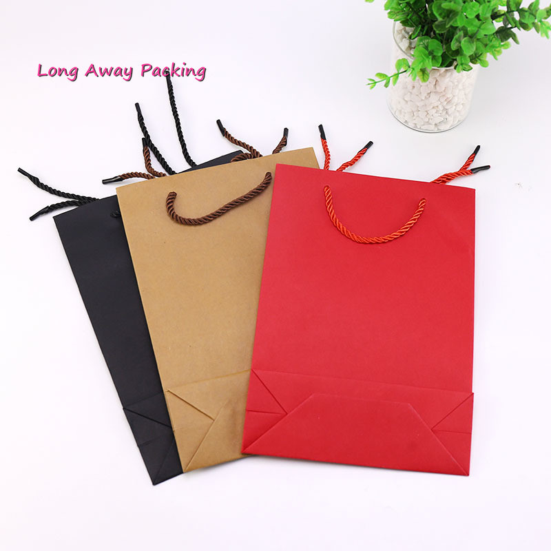 

5pcs Gift Paper Bag Custom Gift with Handle for Clothing Shopping Bag Kraft Paper Solid Color Black Brown