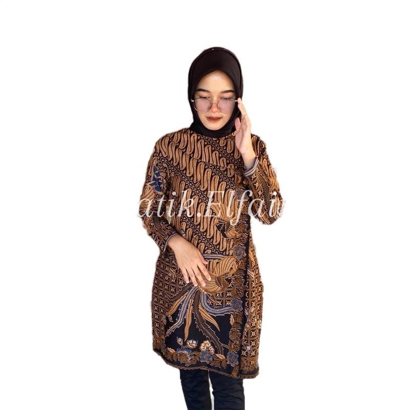 Tunik Batik Lapis Trickot-Motif PARANG COKLAT Baik Bahan Katun Premium Batik Cocok Buat Kondangan Ma