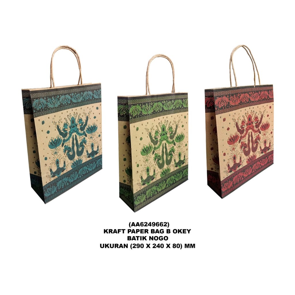 

1 Pack / 10 Pcs Paper bag BATIK By Okey BESAR / Goodie Bag Kraft Tas Batik BESAR 29 cm x 24 cm x 8 cm