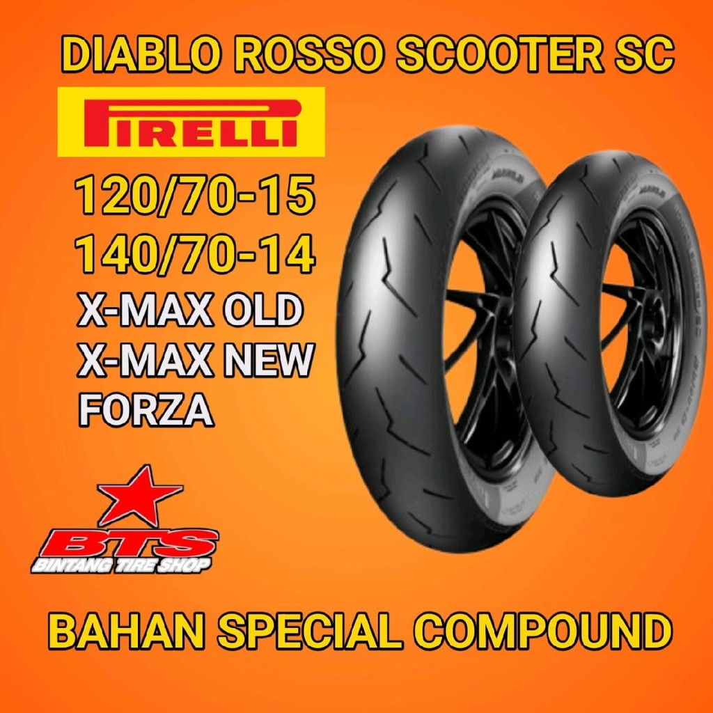 Ban Pirelli Diablo Rosso Scooter SC 120/70-15 F & 140/70-14  R TL SOFT COMPOUND For X-MAX  FORZA