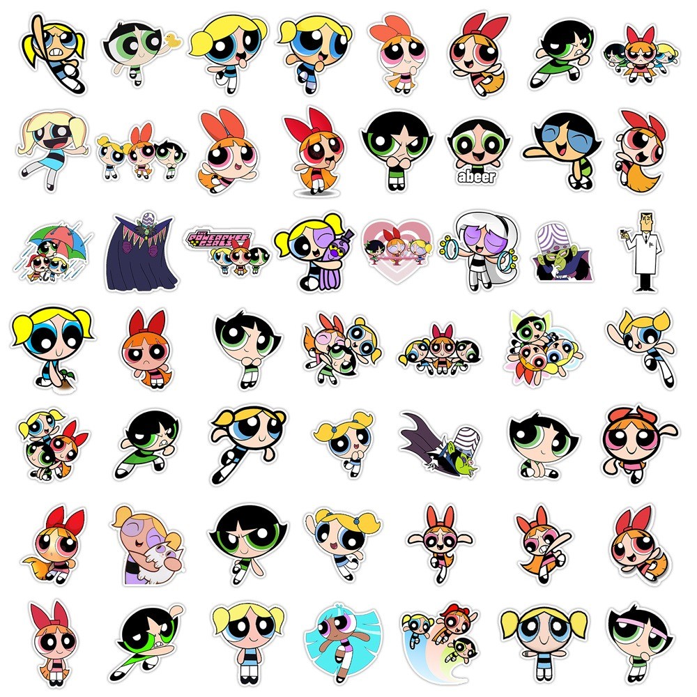 

50 Pcs Sticker Powerpuff Girls Vinyl Waterproof untuk Tempelan Laptop Tumbler HP Koper DIY [7]
