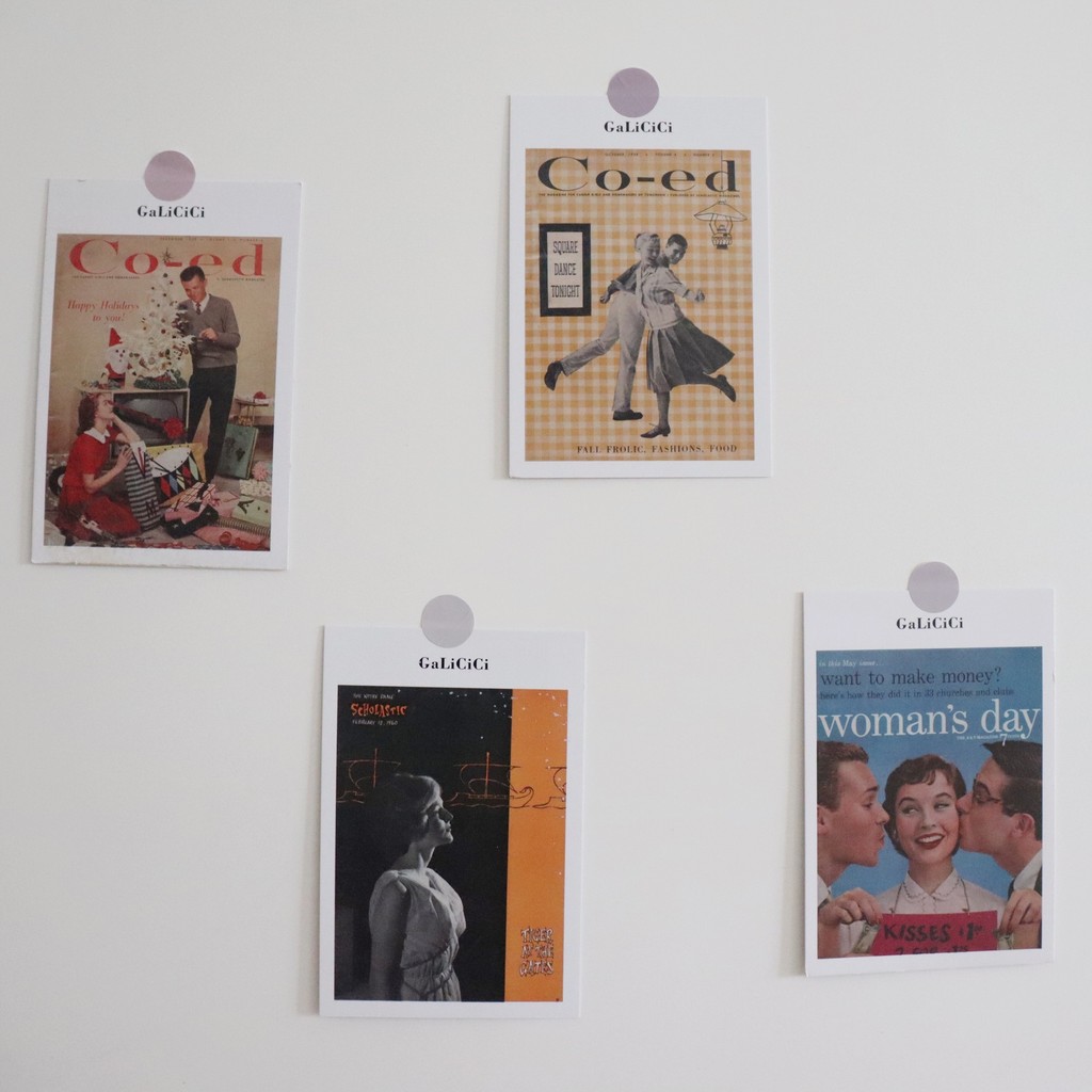 

Ins Retro Film Poster Art Decorative Card 4 Sheets Diy Collocation Wall Sticker Photo Props Double Sided Abstract Postcards