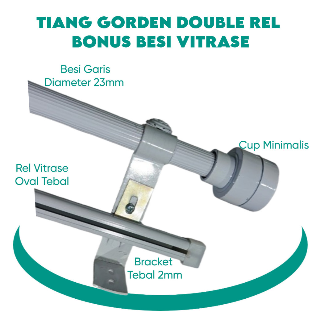 Besi Gorden Pipa Aluminium Garis Bracket Besi Tebal 2mm Cup Minimalis Double Full Set