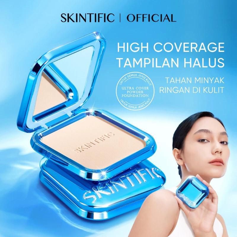 SKINTIFIC Ultra Cover Powder Foundation 9gr | Two Way Cake Pressed Powder Matte Bedak Padat Compact 