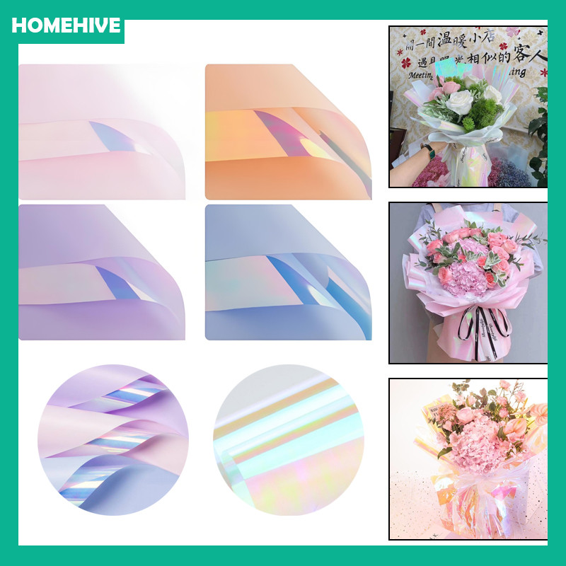 

Waterproof Paper Kertas Hologram Bening Buket Bunga / Korean Wrapping Florist Material Hand Bouquet Kertas Bunga / Holographic Transparent Pelangi Kertas Bunga