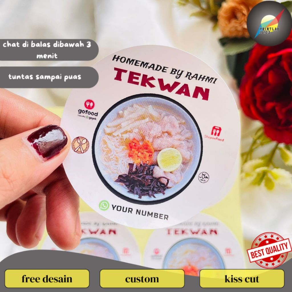 

PrintLab 2-4 Stiker Murah Print Sticker Label UMKM Kemasan Box Makanan Pempek Tekwan Chromo Bulat