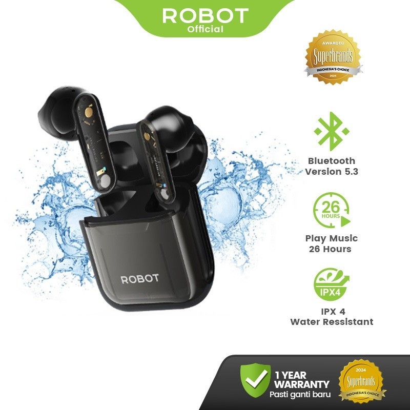 ROBOT RT01 TWS Wireless Bluetooth Earphone Transparent Case Bluetooth 5.3 Fast Stable Connection IPX