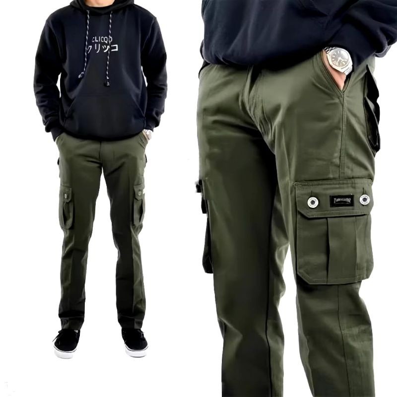 [BISA COD] ORIGINAL Celana Cargo Panjang Pria Dewasa Kimpol Army Hitam Kain Tebal