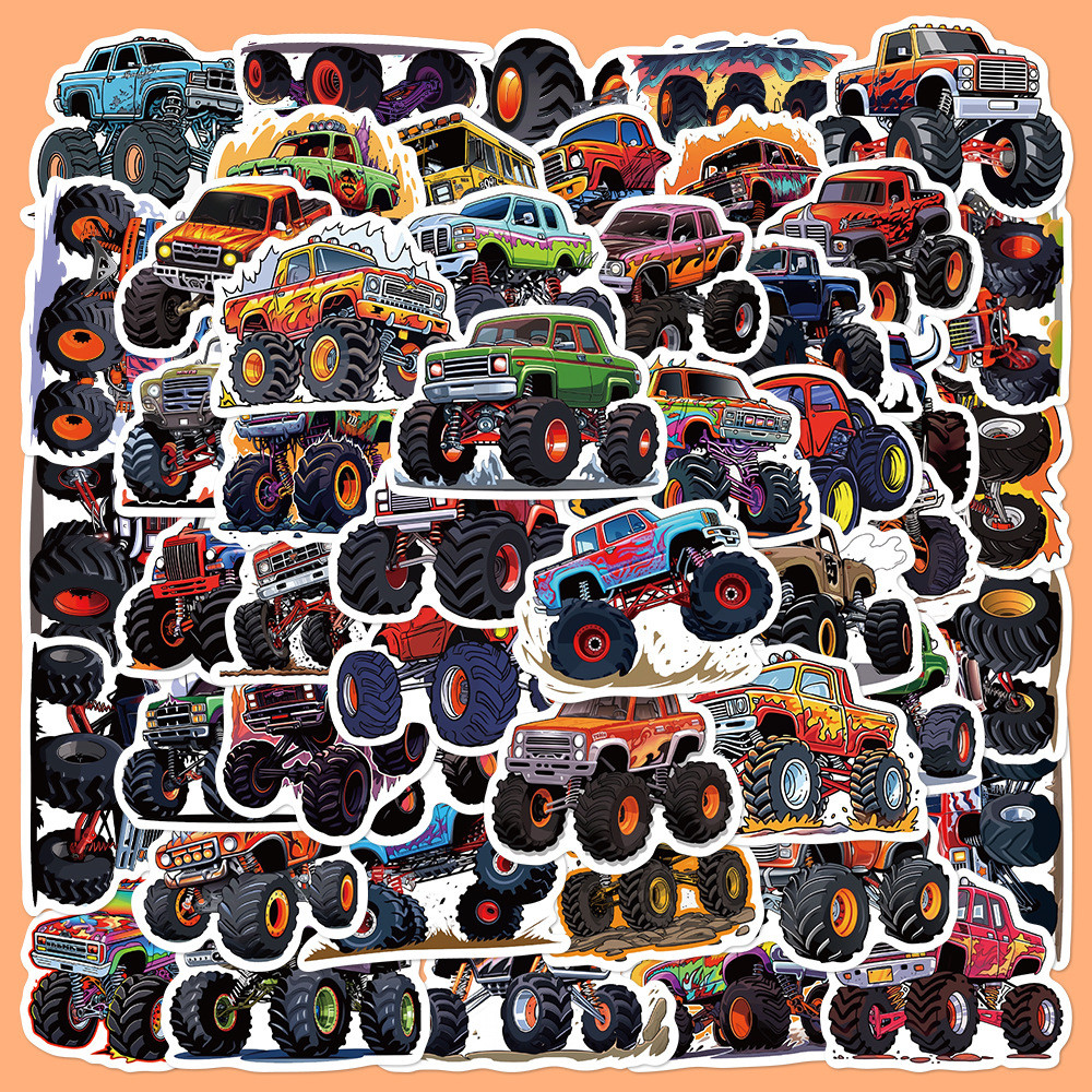 

50pcs Handsome Monster Truck Series Graffiti Stickers Suitable for Helmets Desktop Wall Decoration DIY Sticker Pack Wholesale