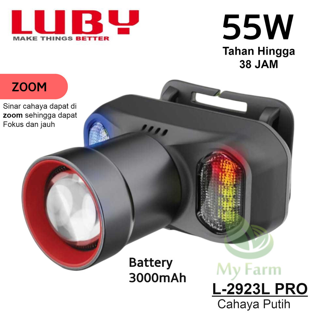 Senter Kepala Luby L-2823l Pro 55 Watt Zoom Flash Cahaya Putih Super Terang Senter Bahan Aluminium T