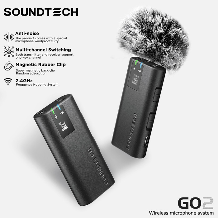 SOUNDTECH GO2 Wireless Microphone 2.4Ghz Lavalier TX RX Magnetic Clip - SOUNDTECH-GO2