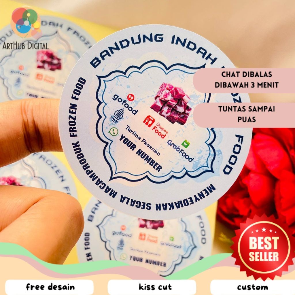 

AHD Sticker Print Cetak Stiker Frozen Food Label Makanan Beku Produk Basah Bulat Chromo Murah