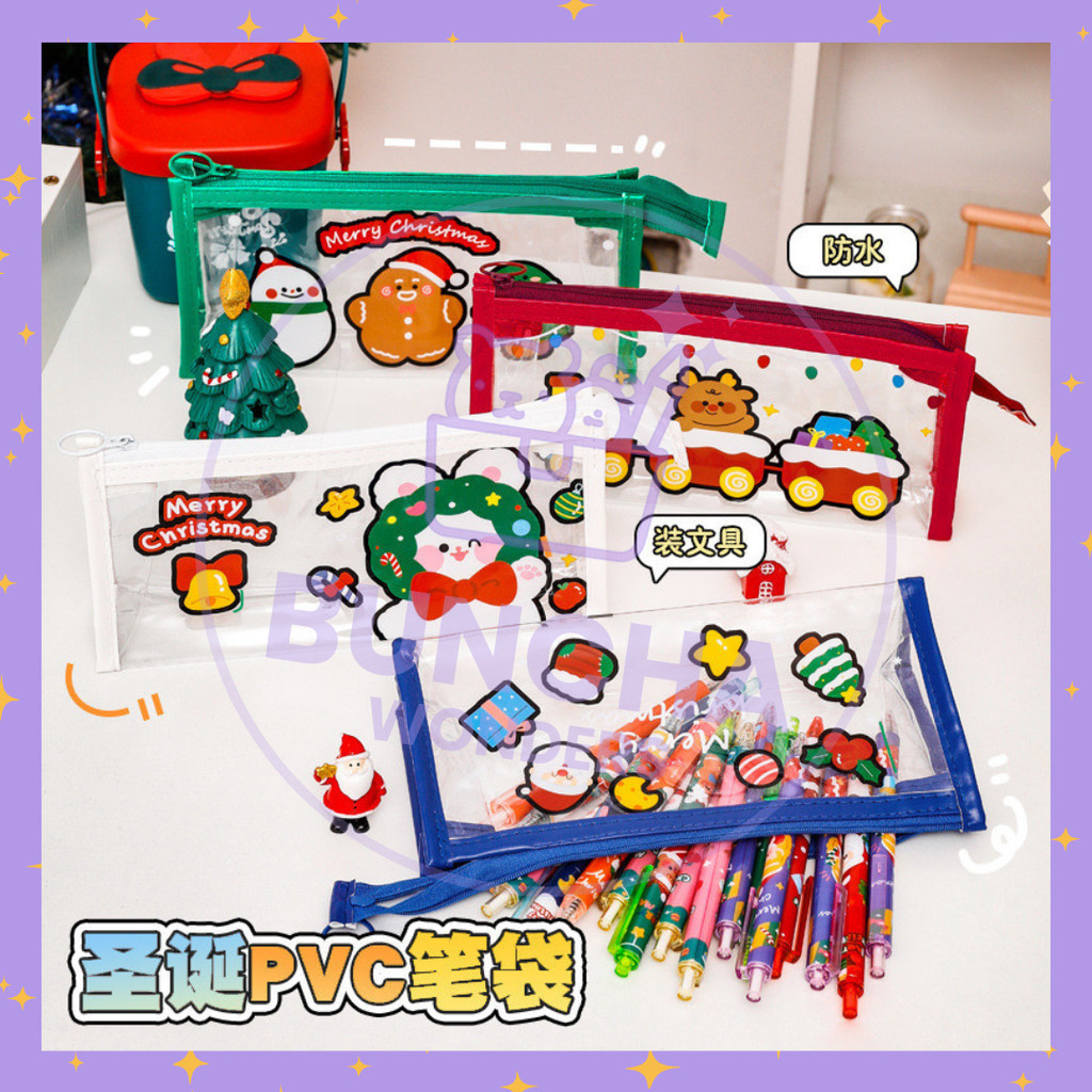 

BW PROMO - Tempat Pensil Transparan Karakter Natal Anak / Tempat Pensil Zipper / Christmas Case