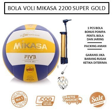 BOLA VOLI MIKASA 2200 BONUS POMPA - BOLA VOLLEY MIKASA- BOLA VOLY ASLI - Voli2200