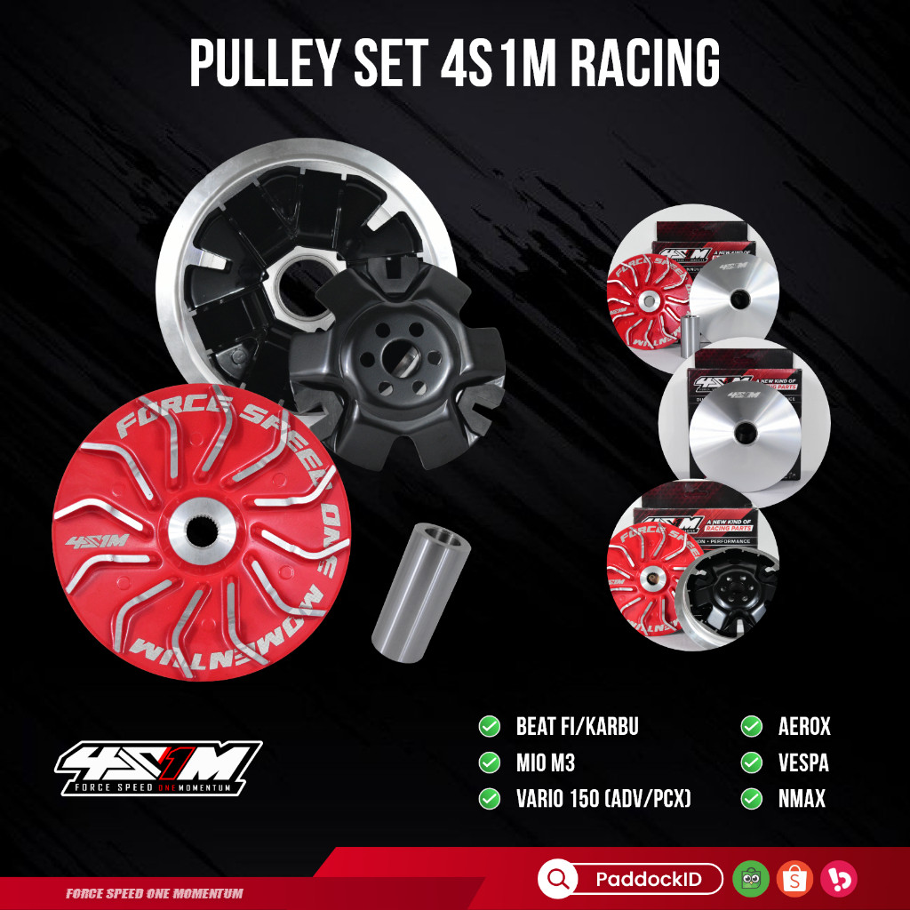 PULLEY SET 4S1M RACING BEAT FI/BEAT KARBU/VARIO 150/ADV/PCX/VESPA/M3/AEROX/NMAX .