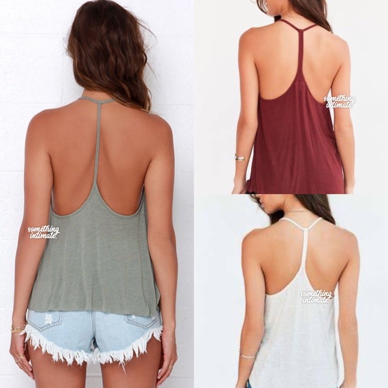 LUSH Twisted Backless Spaghetti Strap Loose Tank Top Racerback Dry Fit Gym Workout Adem Rayon Lightw
