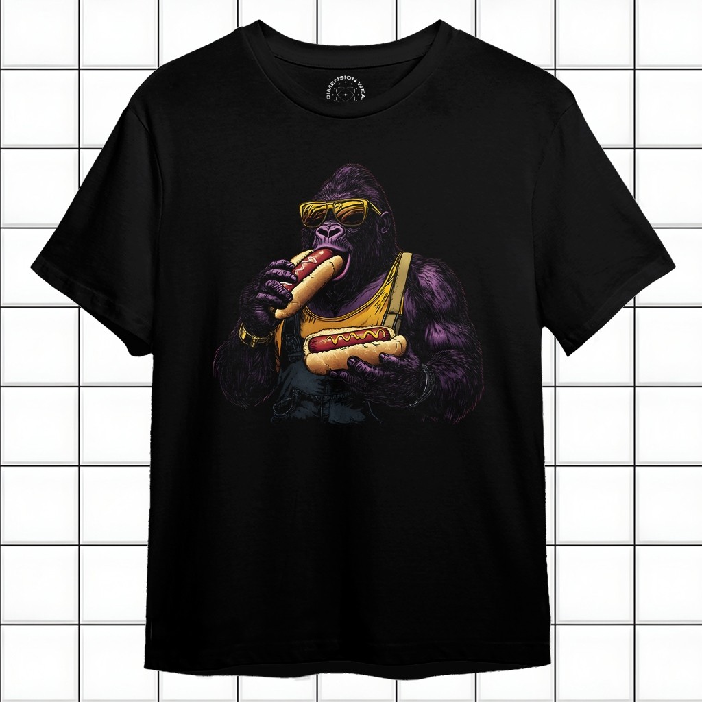 3DimensionWear - Kaos Distro Premium Original 3D Gorilla Eats Hotdogs - DM0326