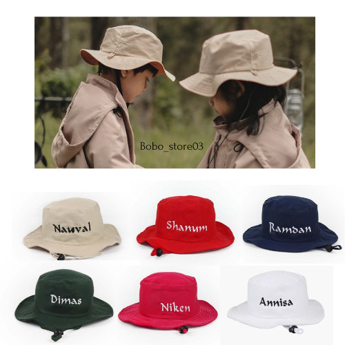 Bordir NamaTopi Bucket Rimba Tali Anak Laki Laki Perempuan Usia 1 2 3 4 5 6 7 8 9 10 Tahun