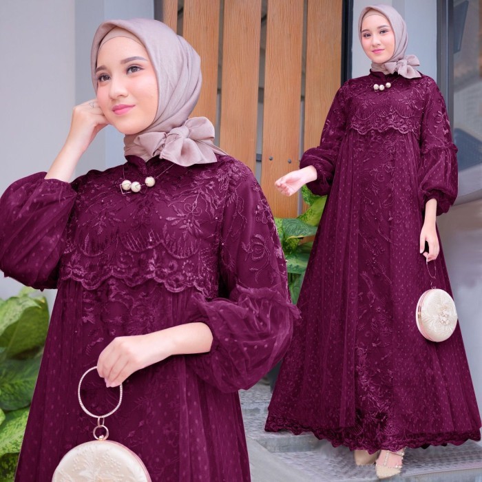 Masita Dress Kebaya Jumbo wanita Muslim model gamis maxi kekinian - MAROON, XL