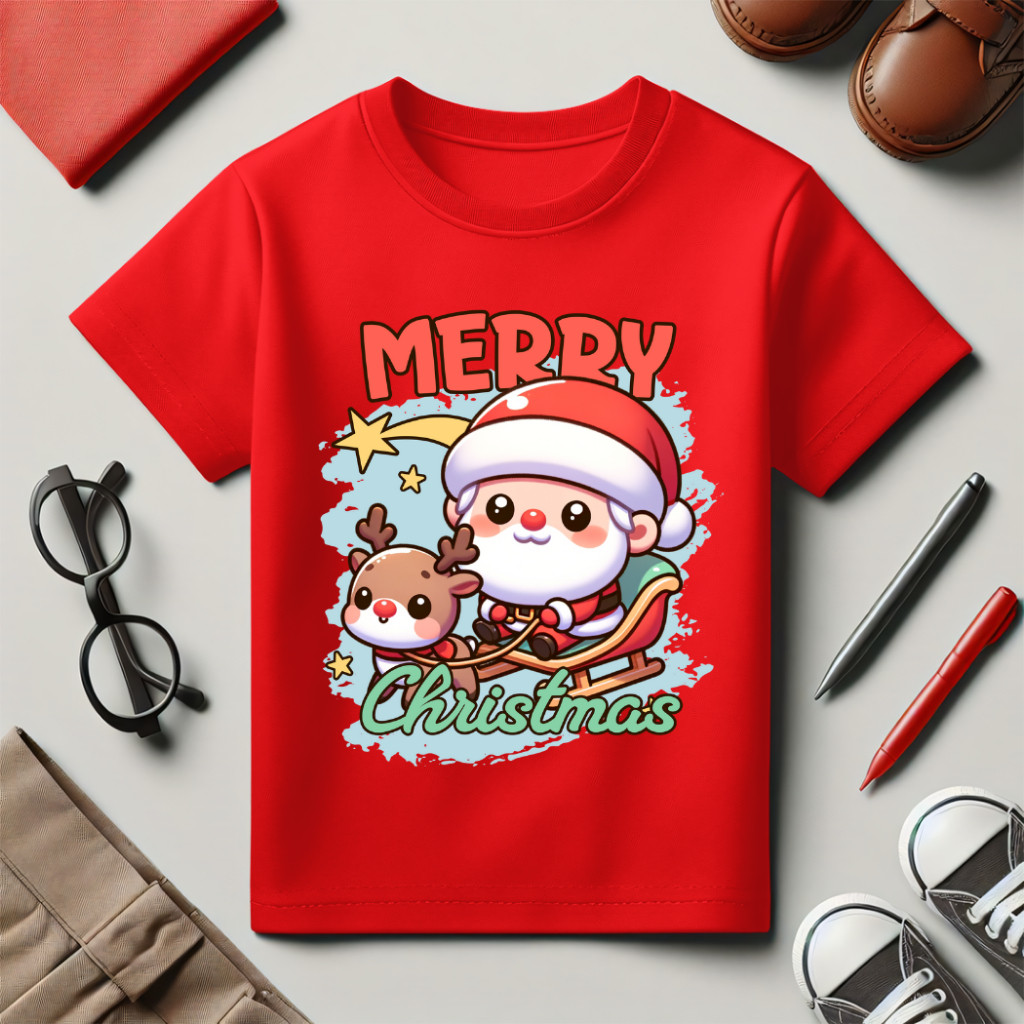 SELILINGSHOP Baju Kaos Natal Anak Laki Laki dan Perempuan Karakter Santa Cowok Christmas Lucu Umur 1