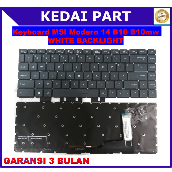 Keyboard MSI Modern 14 B10 B10mw B11 B11mo B11sb MS14 WHITE BACKLIGHT