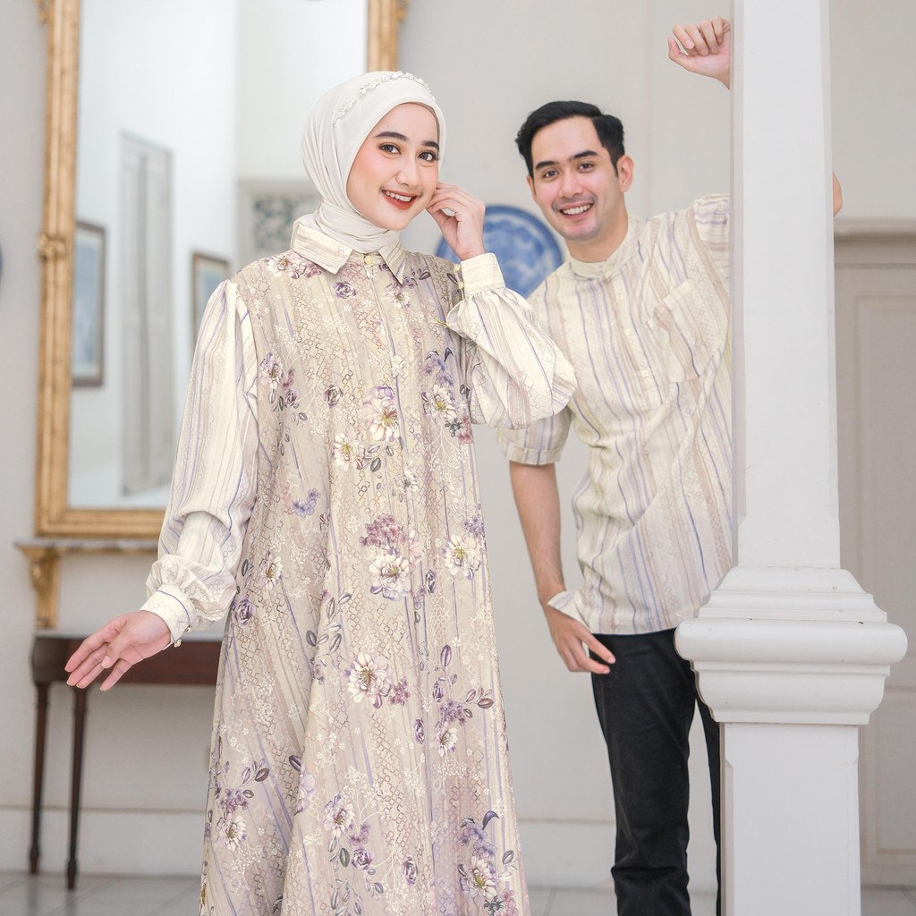 Ventedaily - Niara Couple Baju Couple Gamis Kemeja Suami Istri Couple Lebaran 2025 Motif