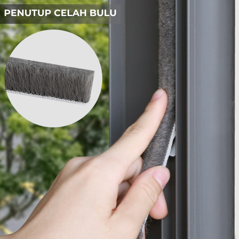TANJUNGMERUSHOP Penutup Celah Pintu Dan Jendela Bulu Halus Door Seal Peredam Perekat 3M Mohair Moher