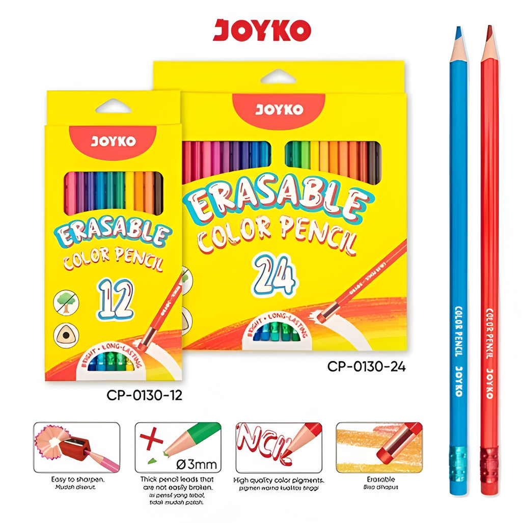 

Erasable Color Pencil Pensil Warna Dapat Dihapus Joyko CP-0130 Triangle Grip 12 24 Warna