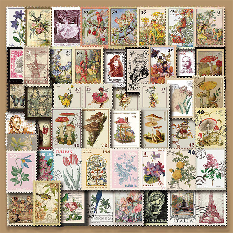 

10/20/50 PCS All Different Vintage Postage Stamps Desc Stickers For Scrapbooking And Journaling