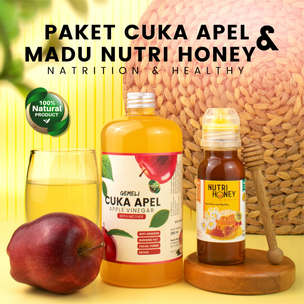 

TGATK Paket Cuka Apel Premium 500ml dan Madu Murni Raw Honey 140gr