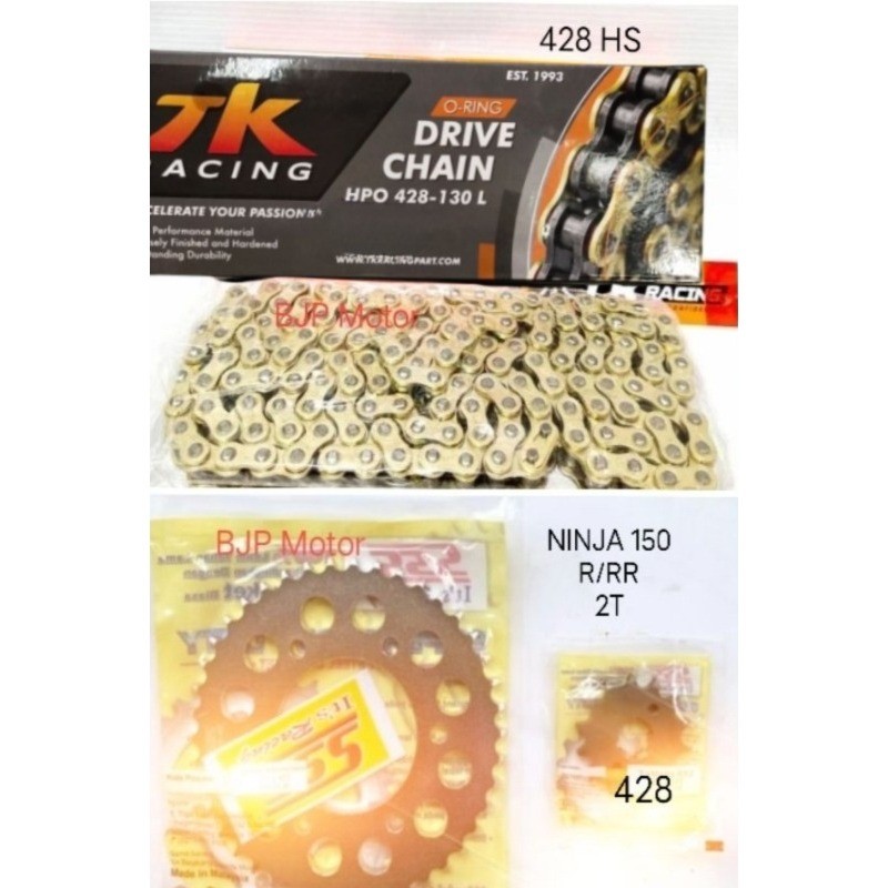 promo Gear Set SSS 428 NINJA 150R/RR + Rantai TK RACING HPO/O-RING 428 GOLD 130L + Pilihan Gir Depan