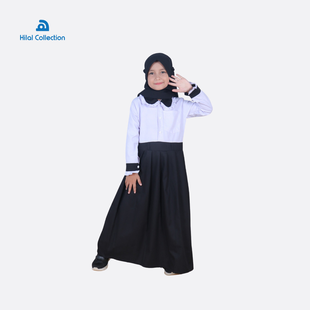 Seragam Sekolah SD Perempuan Gamis set Jilbab Hitam Putih