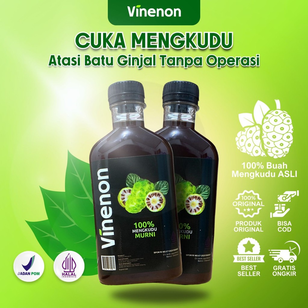 

VINENON Cuka Mengkudu Terbuat Dari Mengkudu Asli BPOM Halal Cara Enak Bikin Ginjal Bersih Dan Sehat