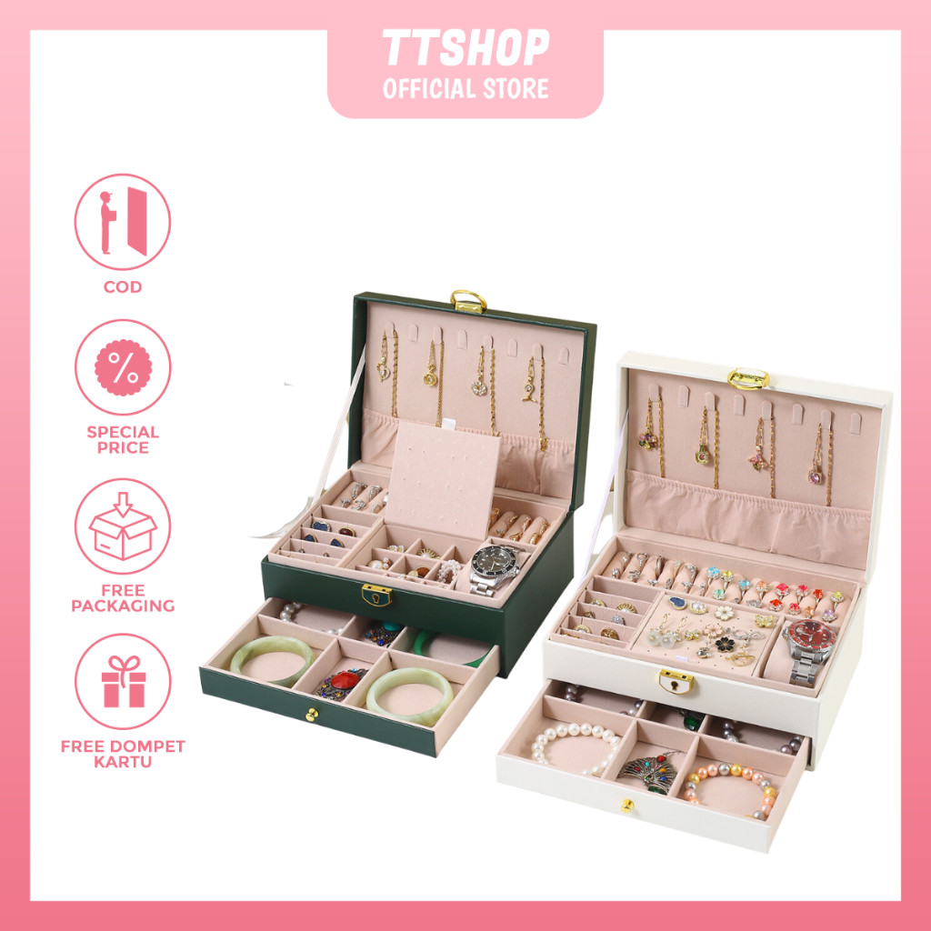 Kotak perhiasan laci dengan kunci, kotak penyimpanan perhiasan, kotak perhiasan kado 91111