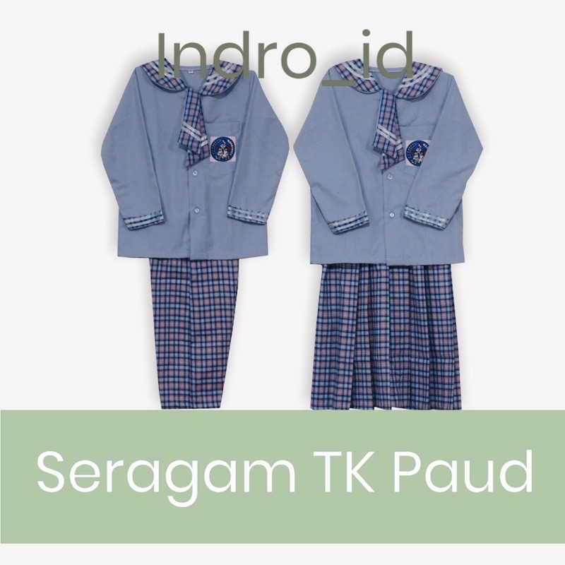 Seragam TK PAUD Biru Kotak Kotak Dasi Panjang