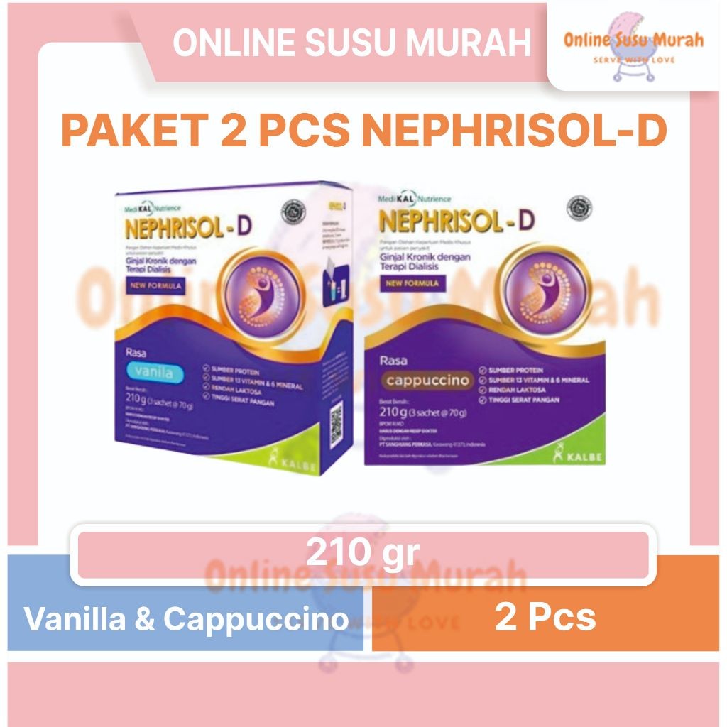 

NEPHRISOL - D VANILA CAPUCINNO PAKET 2 KOTAK 210 GR NEPHRISOL-D 210GR SUSU DEWASA SSKD