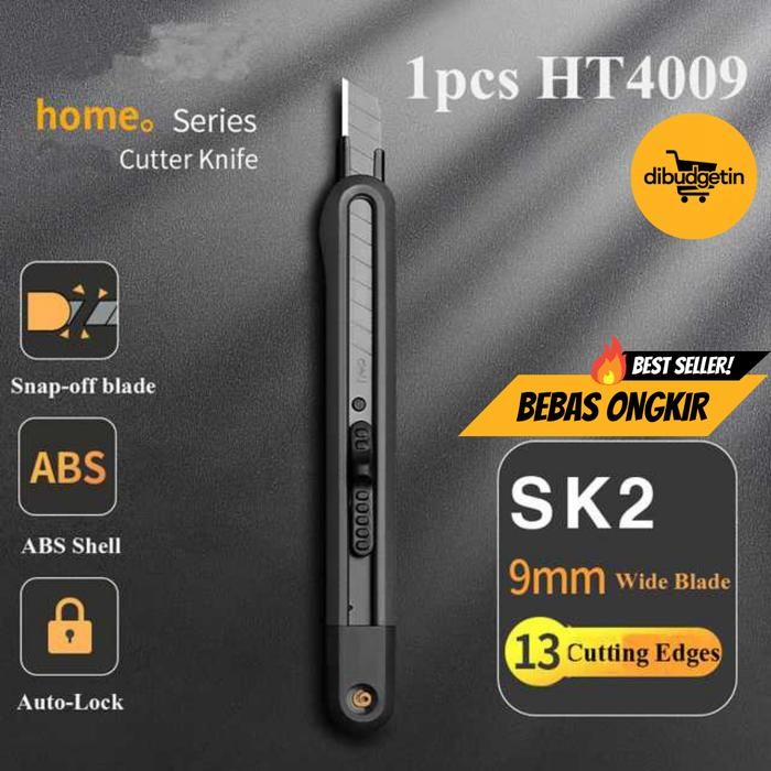 

Deli Pisau Cutter Auto Lock Snap Off Blade 13 Cutting Edges SK2 9mm - HT4009