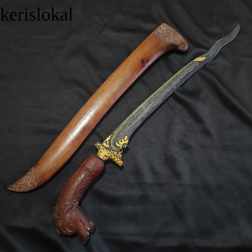 Koleksi Pedang Keris / Dangker / Pedang Duduk Maru Nogo Raja Luk 5 Pamor Wos Wutah Kinatah Kuningan 